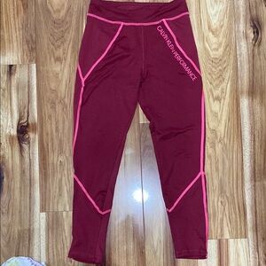 Calvin Klein Performance Kids Burgundy Leggings with Pink Trim
